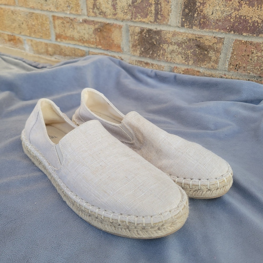 Time & Tru Womens 8 Beige Linen Espadrille Slip On Flats Shoes Jute Summer Boho